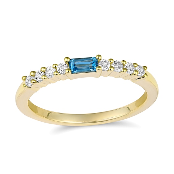 Baguette-Cut Birthstone and White Lab-Created Sapphire Stackable Ring (1 Stone)
