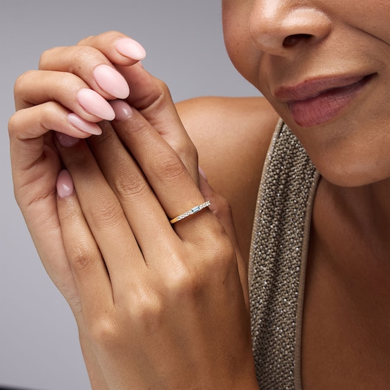 Baguette-Cut Birthstone and White Lab-Created Sapphire Stackable Ring (1 Stone)