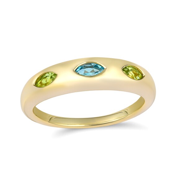 Marquise-Cut Birthstone Flush-Set Station Ring (3 Stones)