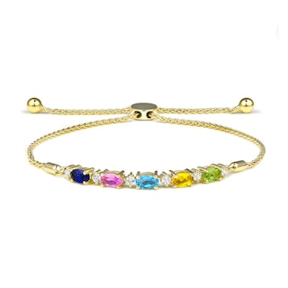 Mother's Oval Birthstone and White Lab-Created Sapphire Bolo Bracelet (5 Stones) - 9.5"