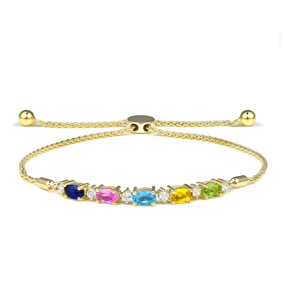 Mother's Oval Birthstone and White Lab-Created Sapphire Bolo Bracelet (5 Stones) - 9.5"