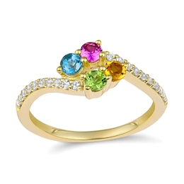 Mother's Birthstone and White Lab-Created Sapphire Cluster Bypass Ring (4 Stones)