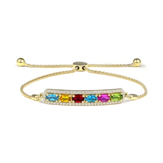 Mother's Oval Birthstone and White Lab-Created Sapphire Bar Bolo Bracelet (6 Stones) - 9.5"