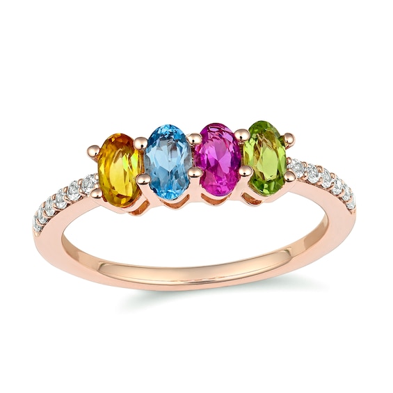 Mother's Oval Birthstone and White Lab-Created Sapphire Ring (4 Stones)