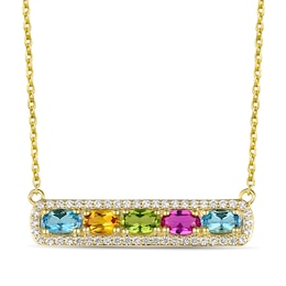 Mother's Oval Birthstone and White Lab-Created Sapphire Bar Necklace (5 Stones)