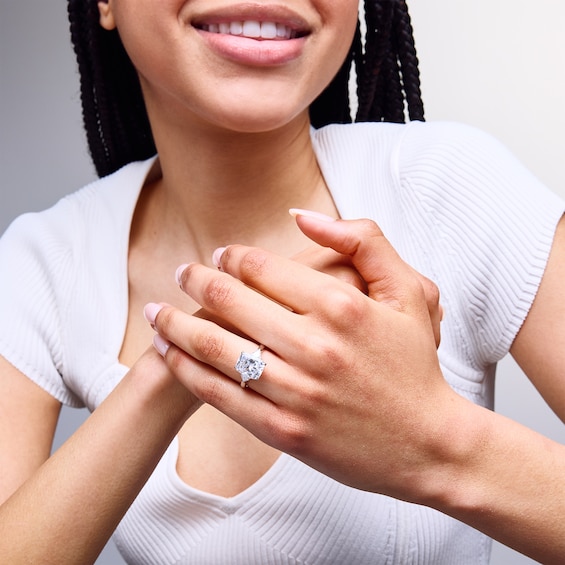 Vera Wang Love Collection 4-1/2 CT. T.w. Cushion Certified Lab-Grown Diamond Collar Engagement Ring in 14K White Gold