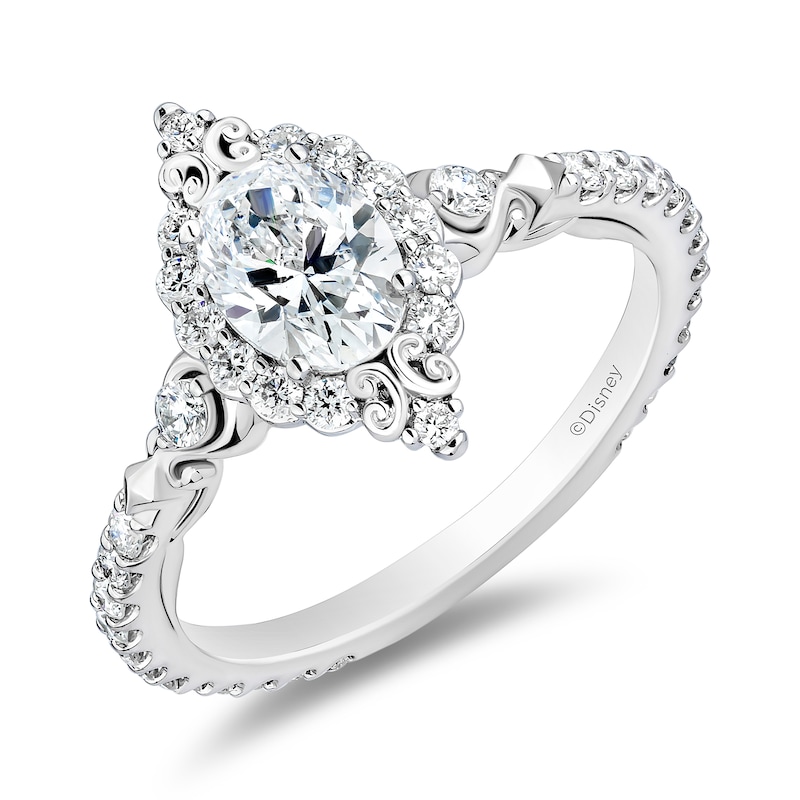 Main Image 1 of Enchanted Star Cinderella 1-1/3 CT. T.W. Oval Certified Lab-Grown Diamond Frame Engagement Ring in 14K White Gold