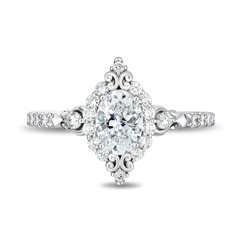 Main Image 4 of Enchanted Star Cinderella 1-1/3 CT. T.W. Oval Certified Lab-Grown Diamond Frame Engagement Ring in 14K White Gold
