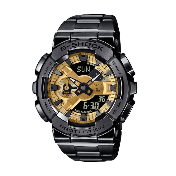Men's Casio G-Shock Analog-Digital Black Stainless Steel Watch with Gold-Tone Dial (Model: Gm110Bd-1A9)