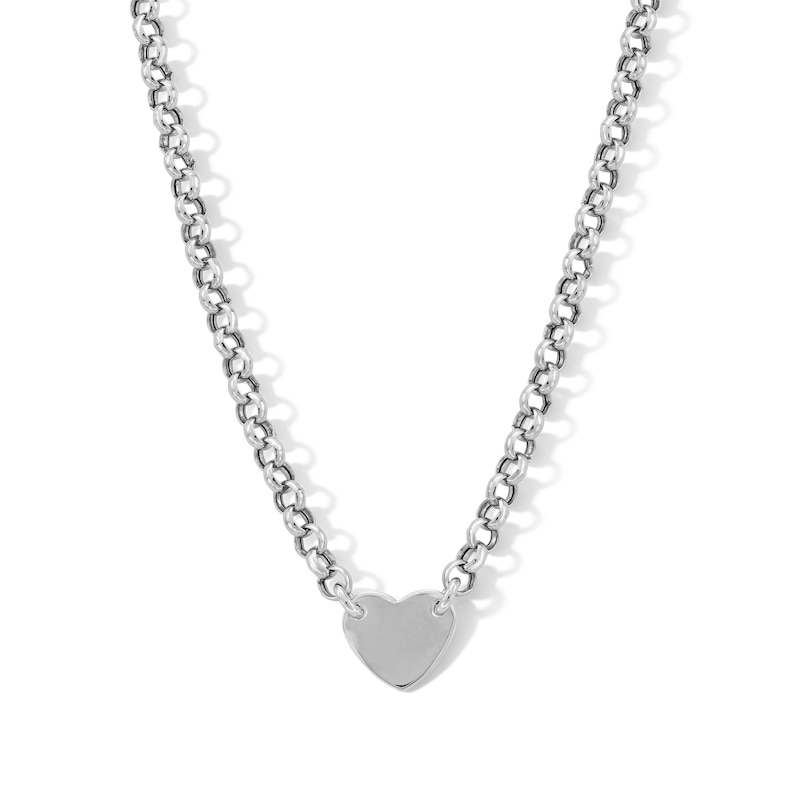 Main Image 1 of Heart Charm Necklace in Hollow Sterling Silver