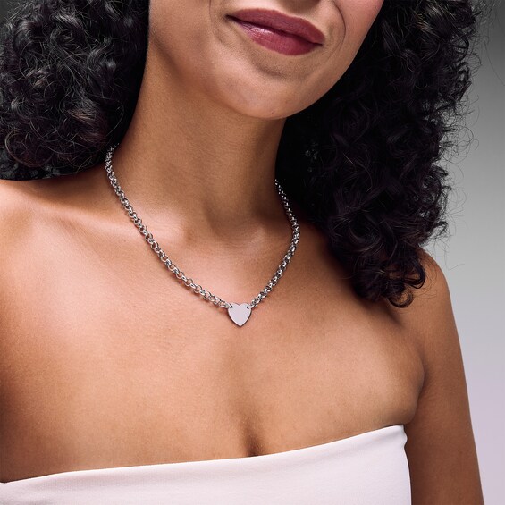 Heart Charm Necklace in Hollow Sterling Silver