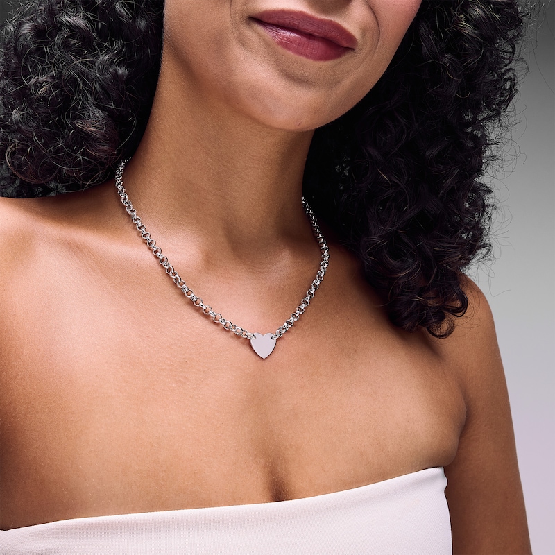 Main Image 2 of Heart Charm Necklace in Hollow Sterling Silver
