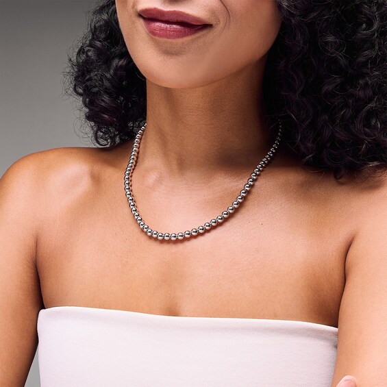 6.0mm Bead Strand Necklace in Hollow Sterling Silver