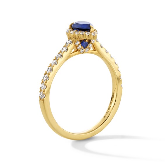 Vera Wang Love Collection Pear-Shaped Blue Sapphire and 1/2 CT. T.w. Diamond Frame Engagement Ring in 14K Gold