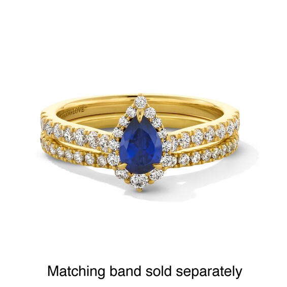 Vera Wang Love Collection Pear-Shaped Blue Sapphire and 1/2 CT. T.w. Diamond Frame Engagement Ring in 14K Gold