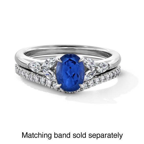 Vera Wang Love Collection Oval Blue Sapphire and 1/4 CT. T.w. Diamond Leaf-Sides Engagement Ring in 14K White Gold