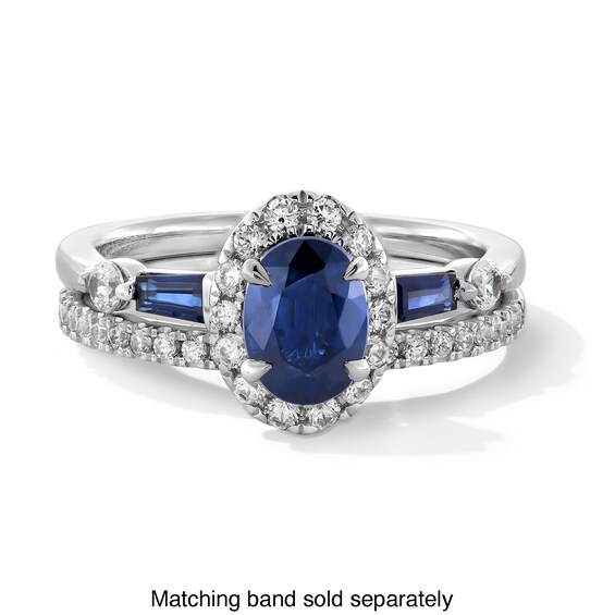 Vera Wang Love Collection Oval Blue Sapphire and 1/4 CT. T.w. Diamond Frame Collar Engagement Ring in 14K White Gold