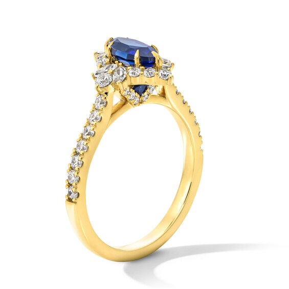Vera Wang Love Collection Marquise-Cut Blue Sapphire and 5/8 CT. T.w. Diamond Sunburst Engagement Ring in 14K Gold