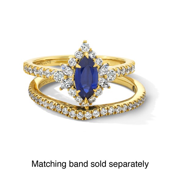Vera Wang Love Collection Marquise-Cut Blue Sapphire and 5/8 CT. T.w. Diamond Sunburst Engagement Ring in 14K Gold