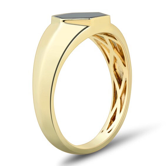 Hexagon-Shaped Onyx Solitaire Signet Ring in 10K Gold