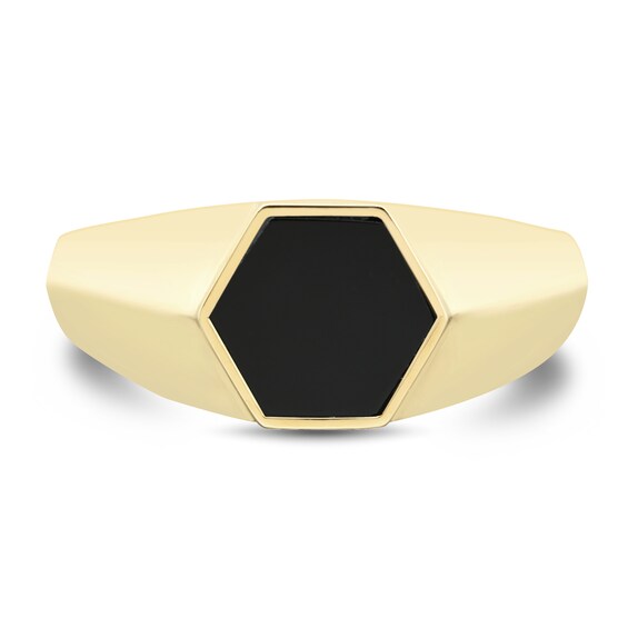 Hexagon-Shaped Onyx Solitaire Signet Ring in 10K Gold