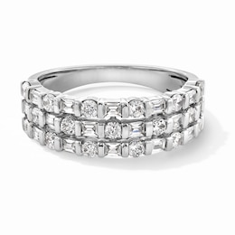 3/4 CT. T.W. Baguette and Round Certified Lab-Grown Diamond Alternating Triple Row Band in 14K White Gold (F/VS2)