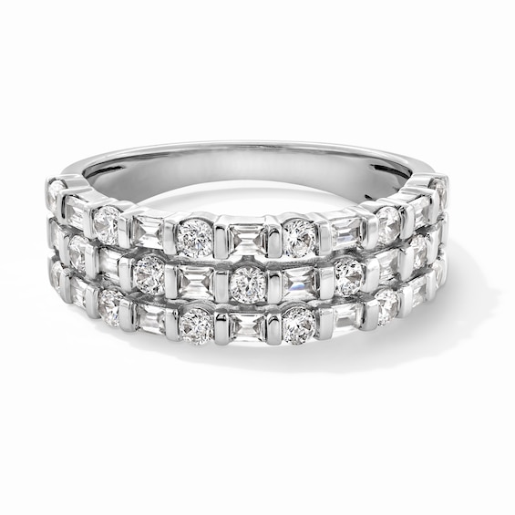 3/4 CT. T.w. Baguette and Round Certified Lab-Grown Diamond Alternating Triple Row Band in 14K White Gold (F/Vs2)