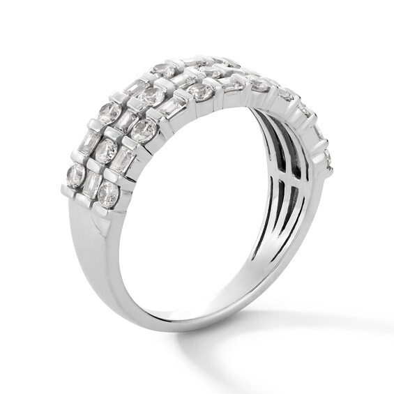 3/4 CT. T.w. Baguette and Round Certified Lab-Grown Diamond Alternating Triple Row Band in 14K White Gold (F/Vs2)