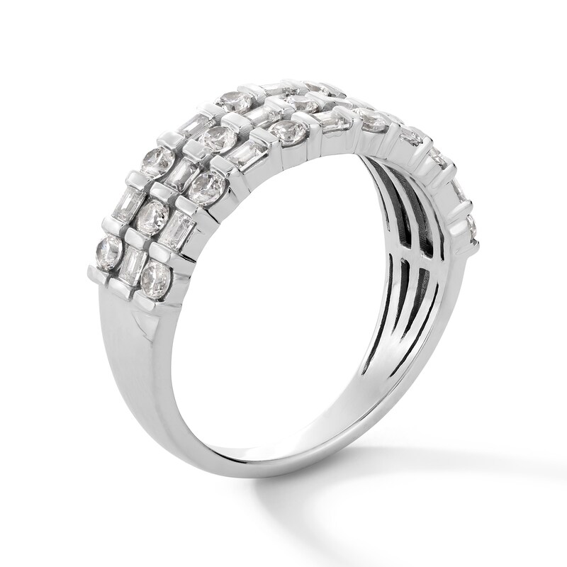Main Image 2 of 3/4 CT. T.W. Baguette and Round Certified Lab-Grown Diamond Alternating Triple Row Band in 14K White Gold (F/VS2)
