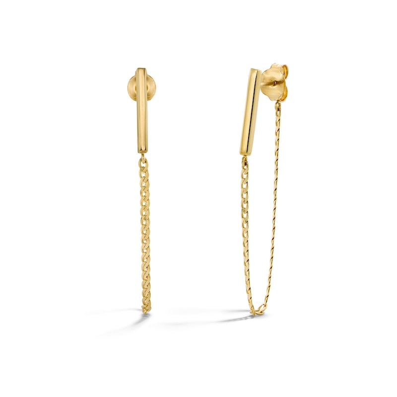 Main Image 1 of Bar and Chain Drop Front/Back Earrings in Solid 10K Gold