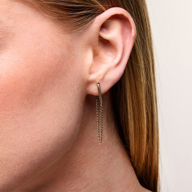 Main Image 2 of Bar and Chain Drop Front/Back Earrings in Solid 10K Gold