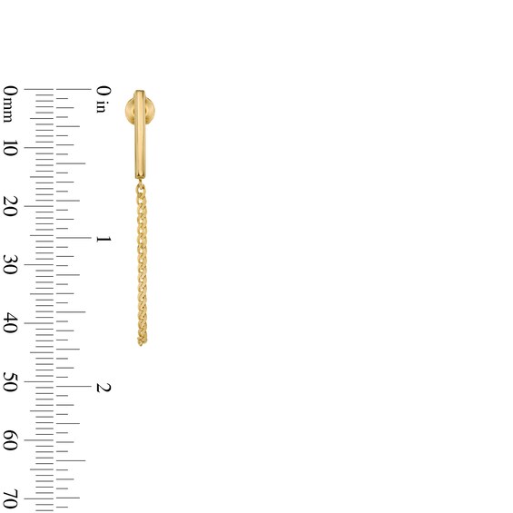 Bar and Chain Drop Front/Back Earrings in Solid 10K Gold