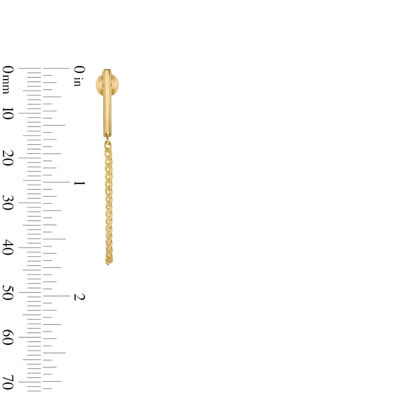 Main Image 3 of Bar and Chain Drop Front/Back Earrings in Solid 10K Gold