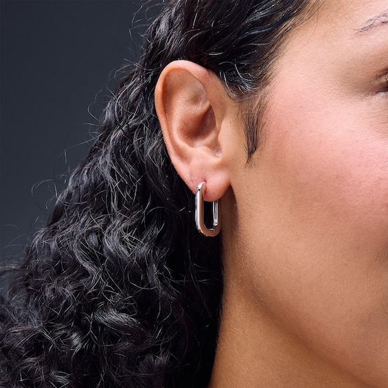 22.0mm Flat Paper Clip Link Hoop Earrings in Solid Sterling Silver