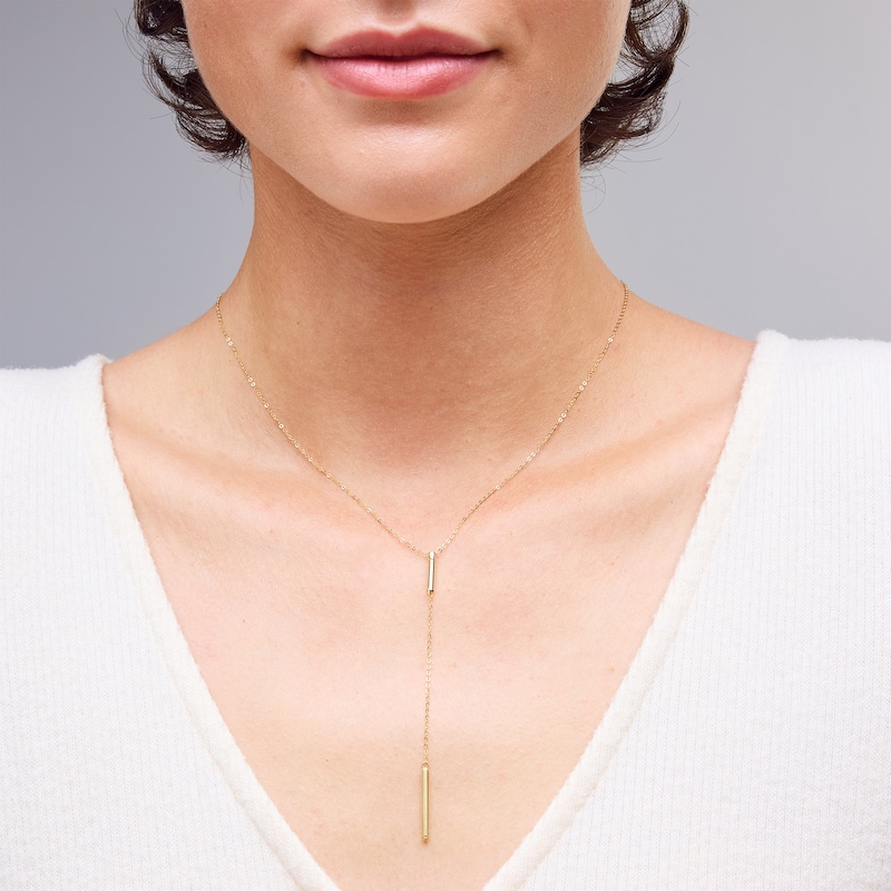 Main Image 2 of Vertical Bar Drop "Y" Necklace in Solid 10K Gold