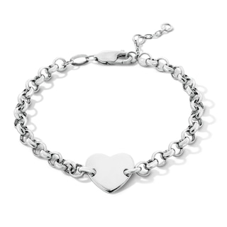 Curved Heart Plaque Bracelet in Sterling Silver - 7.75"