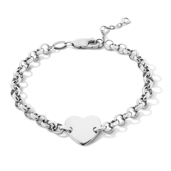 Curved Heart Plaque Bracelet in Sterling Silver - 7.75"