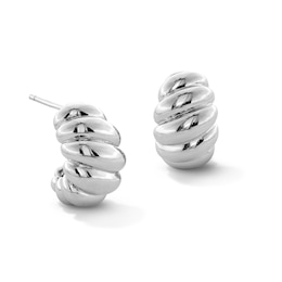 Mini Croissant J-Hoop Earrings in Solid Sterling Silver
