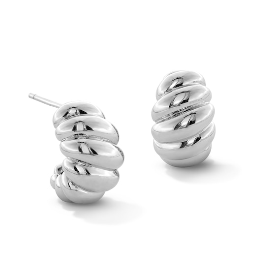 Mini Croissant J-Hoop Earrings in Solid Sterling Silver
