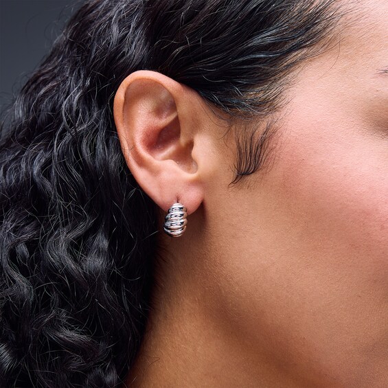 Mini Croissant J-Hoop Earrings in Solid Sterling Silver