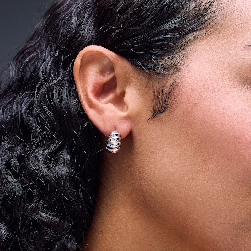 Main Image 2 of Mini Croissant J-Hoop Earrings in Solid Sterling Silver