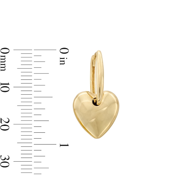 Heart Hoop Drop Earrings in Hollow 10K Gold