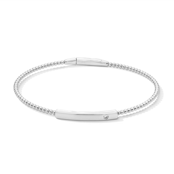 1/20 CT. Certified Lab-Grown Diamond Solitaire ID Beaded Flex Bangle in Sterling Silver (F/Vs2)