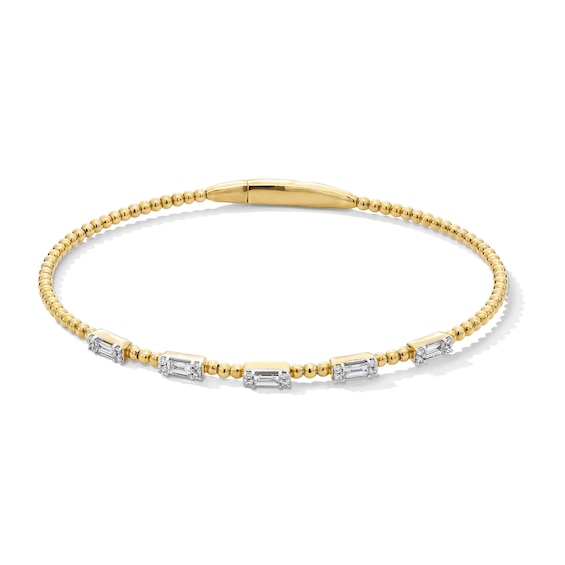 1/2 CT. T.w. Baguette and Round Certified Lab-Grown Diamond Flex Bangle in Sterling Silver with 24K Gold Plate