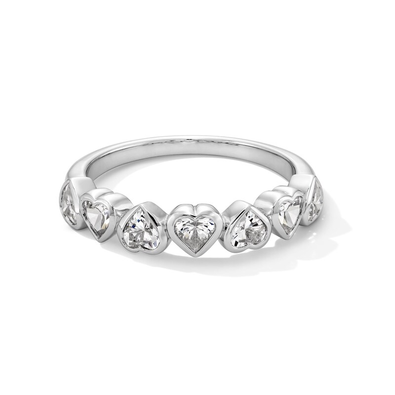 Main Image 1 of 1 CT. T.W. Heart-Shaped Certified Lab-Grown Diamond Seven Stone Alternating Band in 14K White Gold (F/VS2)