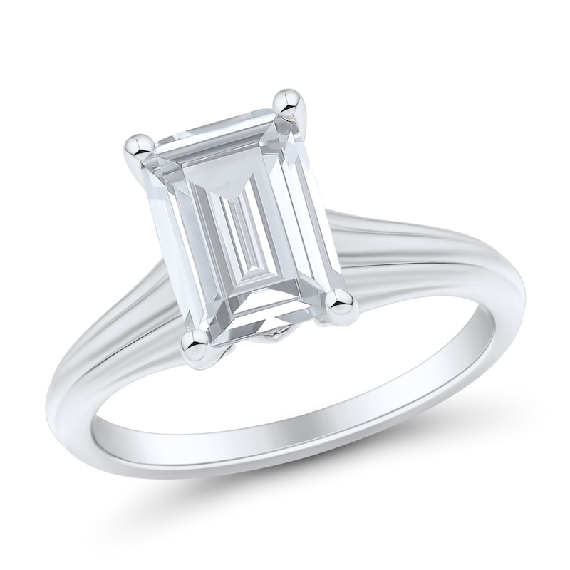 Main Image 1 of 2-1/2 CT. Emerald-Cut Certified Lab-Grown Diamond Solitaire Ribbed Shank Engagement Ring in 14K White Gold (F/VS2)