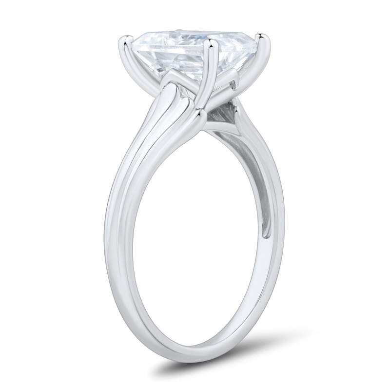 Main Image 2 of 2-1/2 CT. Emerald-Cut Certified Lab-Grown Diamond Solitaire Ribbed Shank Engagement Ring in 14K White Gold (F/VS2)