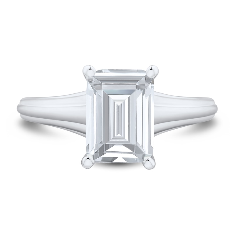 Main Image 3 of 2-1/2 CT. Emerald-Cut Certified Lab-Grown Diamond Solitaire Ribbed Shank Engagement Ring in 14K White Gold (F/VS2)