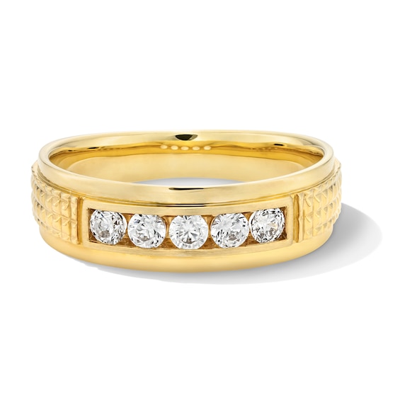 Menâs 3/8 CT. T.w. Diamond Five Stone Patterned Band in 10K Gold - Size 10