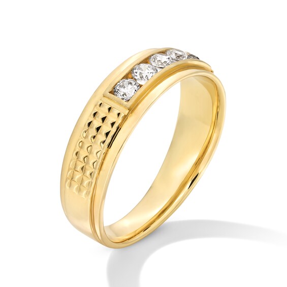 Menâs 3/8 CT. T.w. Diamond Five Stone Patterned Band in 10K Gold - Size 10